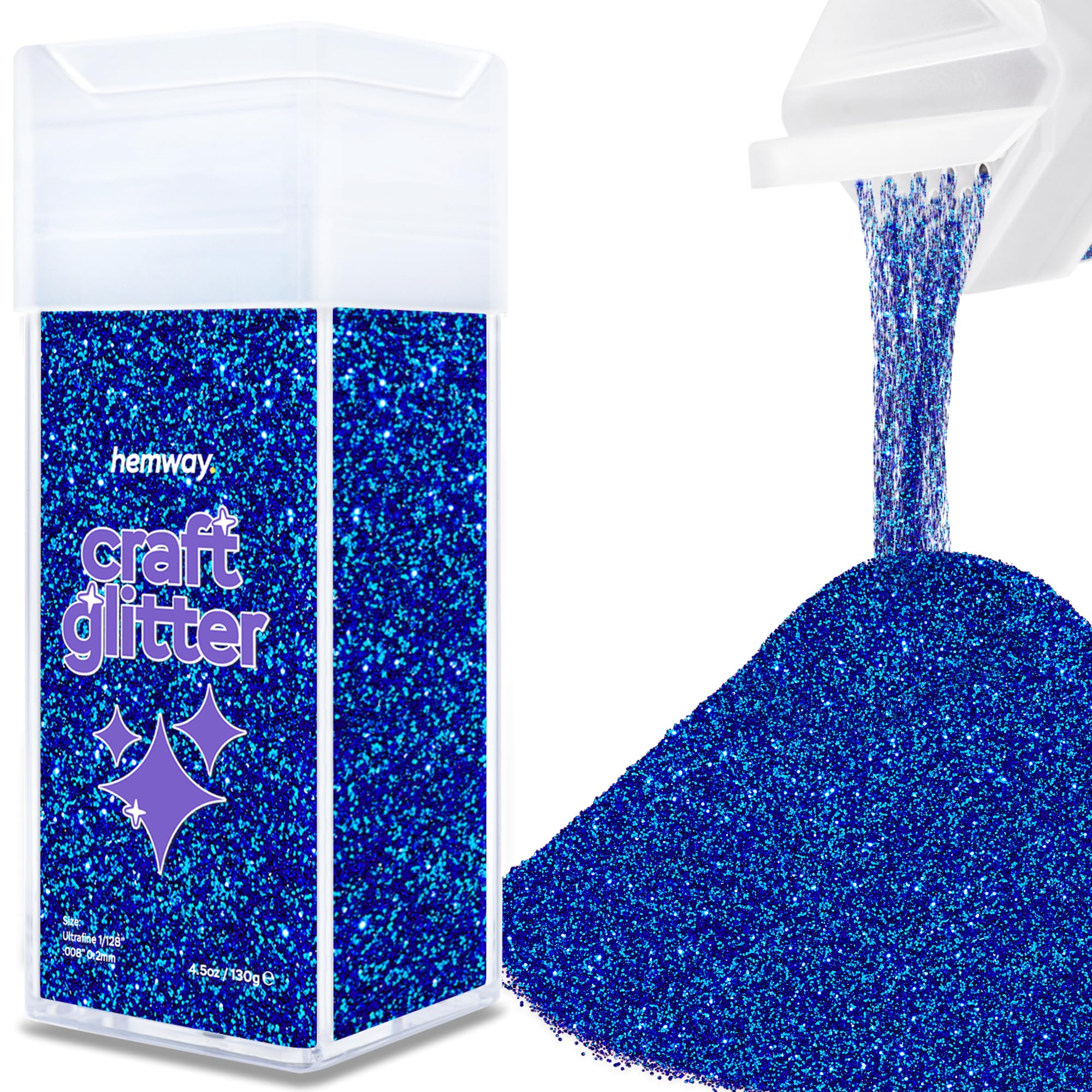 Hemway Glitter Shaker Sapphire Blue 110g Ultrafine, Craft Glitter Shaker for Resin & Epoxy Crafts, Christmas Art Supplies, Nail, Body, Face, Eye, Festival, Crafting, Slime, Sparkle