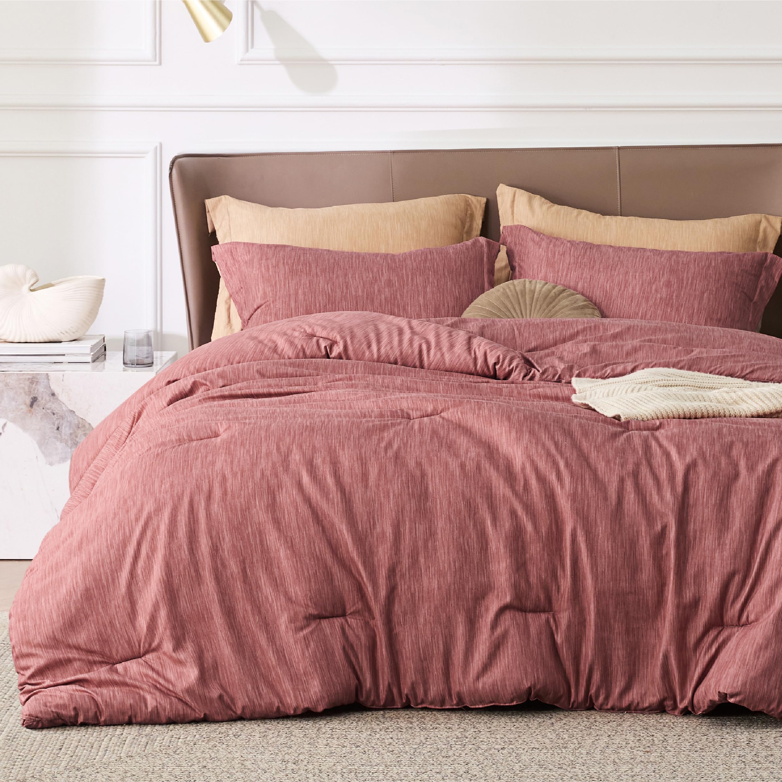 Photo 1 of Bedsure Queen Comforter Set - Pink Clay Soft Bedding for All Seasons, Cationic Dyed Bed Set, 3 Pieces, 1 Queen Size Comforter (90"x90") and 2 Pillow Shams (20"x26"+2")