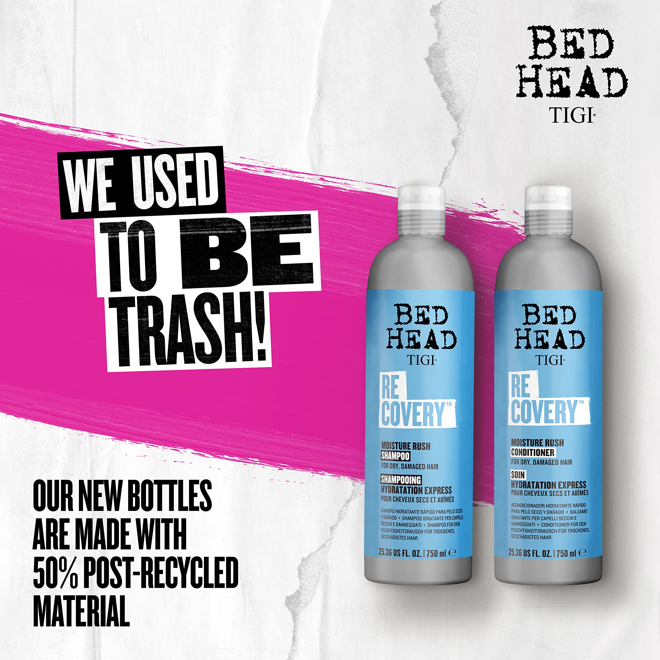 Bed Head by TIGI Recovery Moisturizing Shampoo and Conditioner Set for Dry Hair, with Prickly Pear Cactus Extract, 25.36 fl oz, 2 Pack