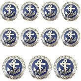 KENDANY 11 Piece Vintage Golden Blue Metal Blazer Button Set - Naval Anchor - for Blazer, Sport Coat, Uniform, (15MM 20MM, Blue)(0.59in-0.79in)