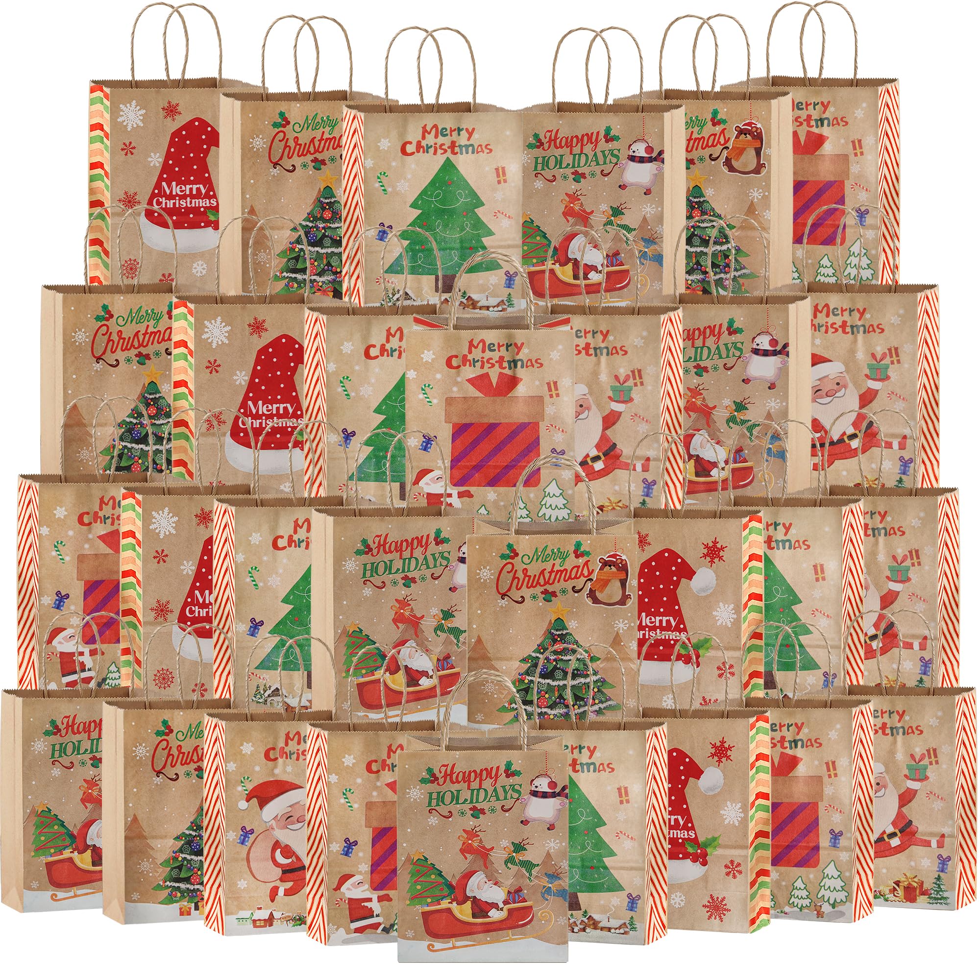 36pcs Christmas Bags Paper Bags Medium With Handle For Christmas Party Supplies，Xmas Paper Party Bags for Gift, Apple,Sweets,Candy Size:21cm*15cm*8cm