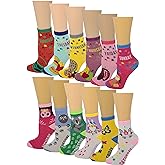 Ayla 12 Pairs Pack Kids Girls Colorful Creative Fun Novelty Design Crew Socks (4-6, Days)