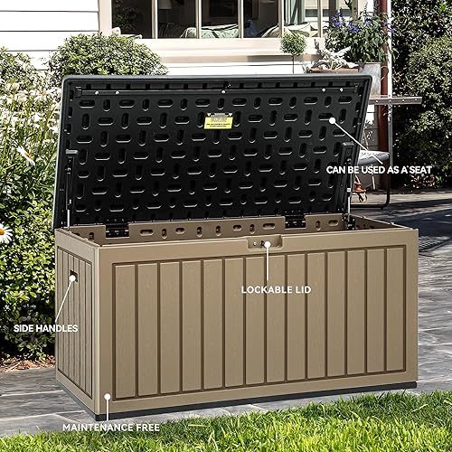 YITAHOME 90 Gallon Large Deck Box, Double-Wall Resin Outdoor