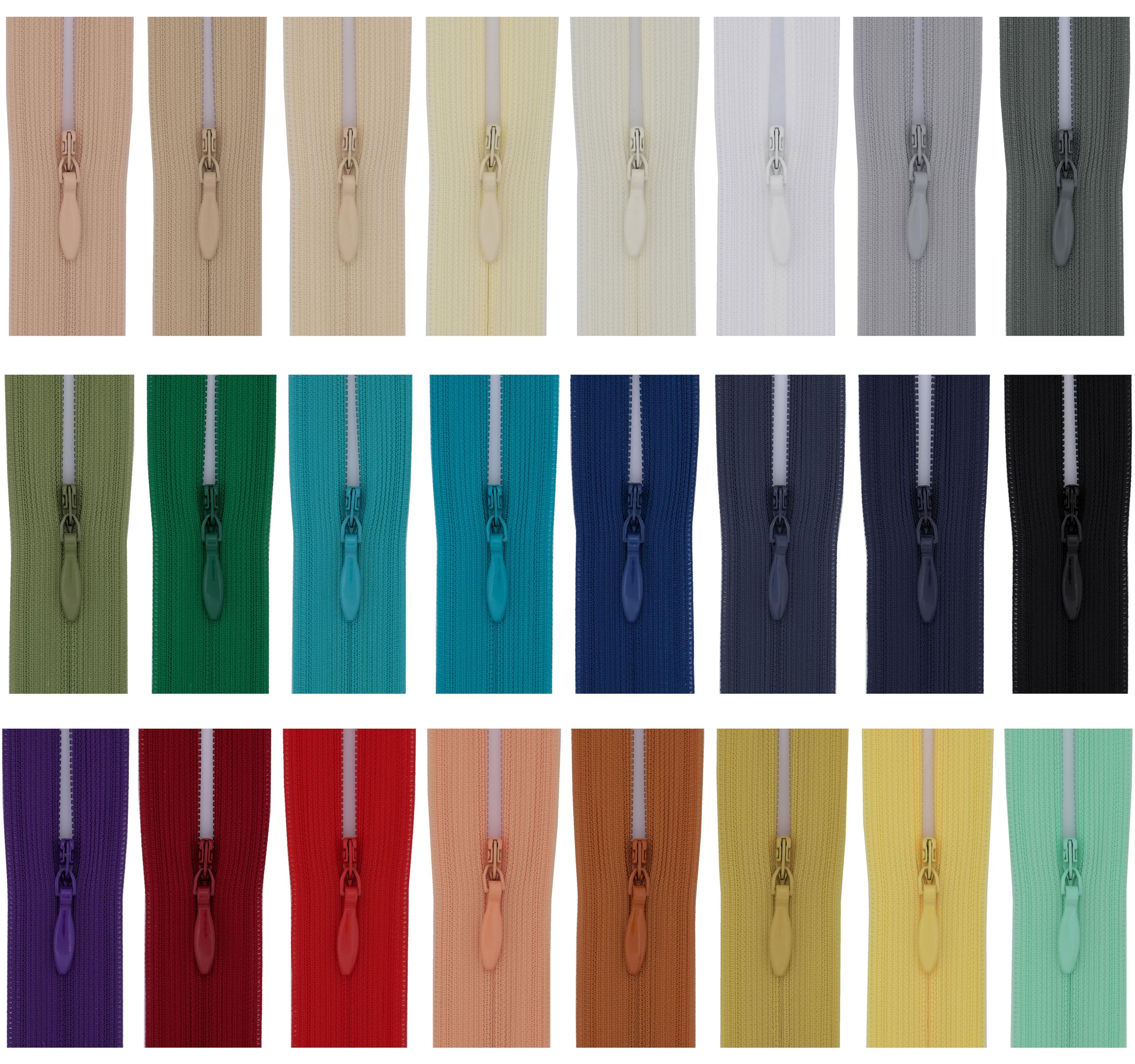 Invisible Zip (Pack of 24 zips), Suitable for Lightweight Fabric for Dressmaking (24 Colours -TG22, 8 inch) — image 1