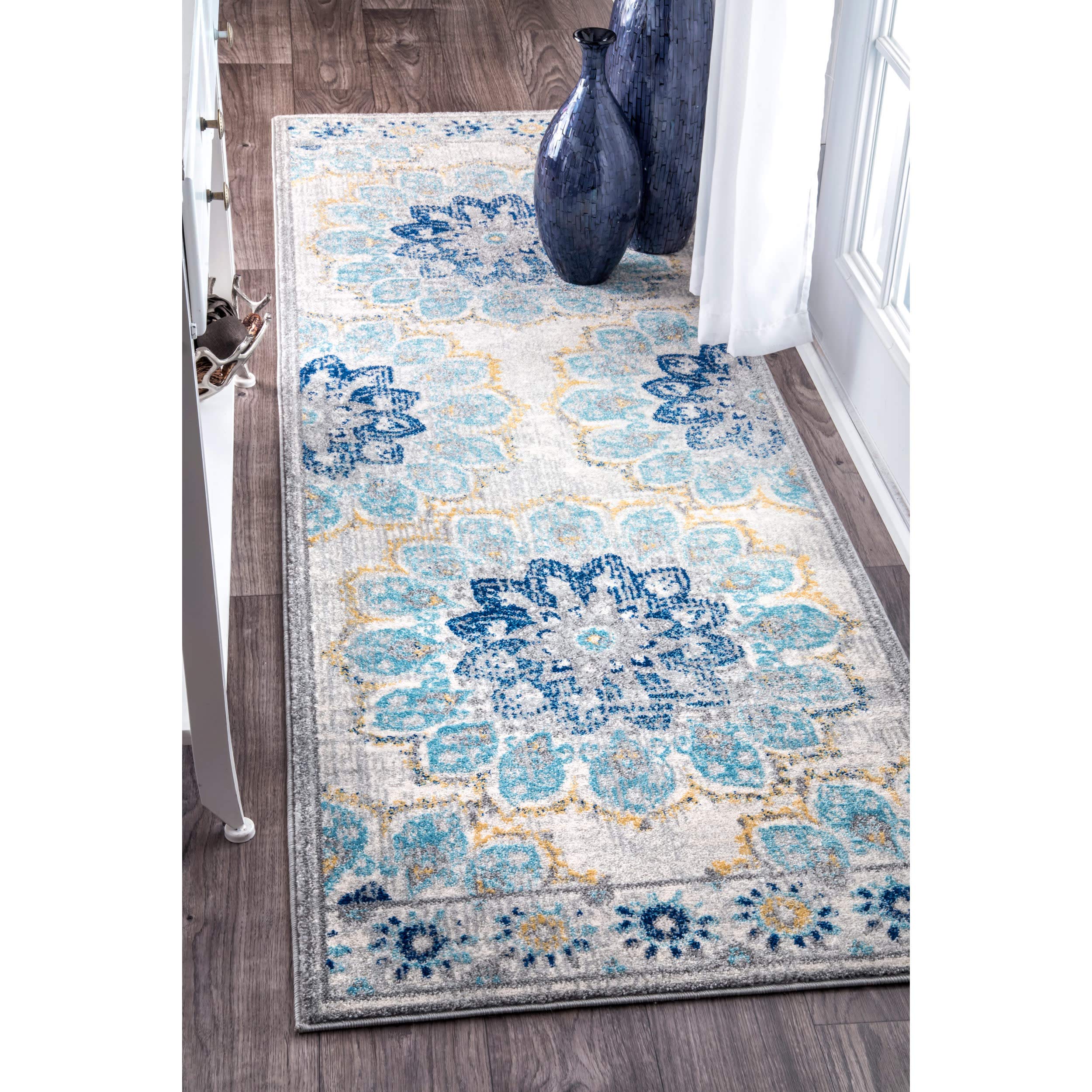 nuLOOM Kiyoko Vintage Floral Area Rug, 2' 6" x 6', Blue