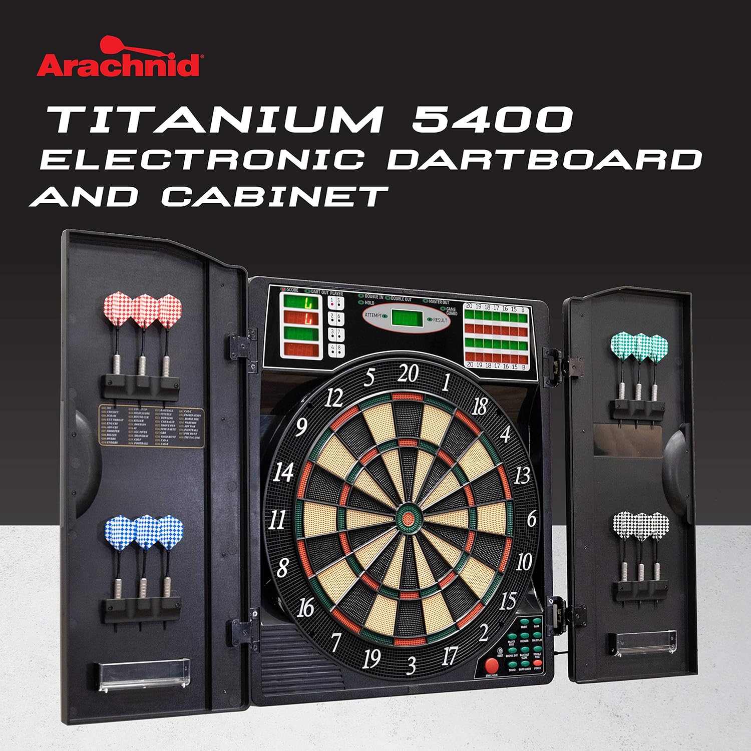Arachnid Titanium 5400 Electronic Dartboard and Cabinet : Sports & Outdoors