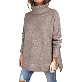 ANRABESS Womens Oversized Turtleneck Sweaters Casual Fall Long Sleeve Knit Spilt Hem Tunic Pullover Tops 2025 Winter Outfits