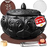 Large Incense Burners for Resin, Frankincense & Bakhoor – Heat-Resistant Ceramic Incense Burner kit for Charcoal Disk, Sticks & Cones with Mess-Free Ash Catcher for Home Fragrance, Relaxation Use