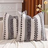 Tosleo Gray Stripe Throw Pillow Covers 18x18 Set of 2 Boho Tufted Decorative Pillow Cases Accent Chenille Pillowcases Farmhouse Cushion Case Bohemian Nuetral Textured Pillow Cover