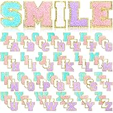 Jutom 104 Pcs Self Adhesive Chenille Letter Patches Letter Patches Chenille Stick on Embroidered Patch for Clothing Jackets Backpacks Hats(Classic,Pink, Sky Blue)
