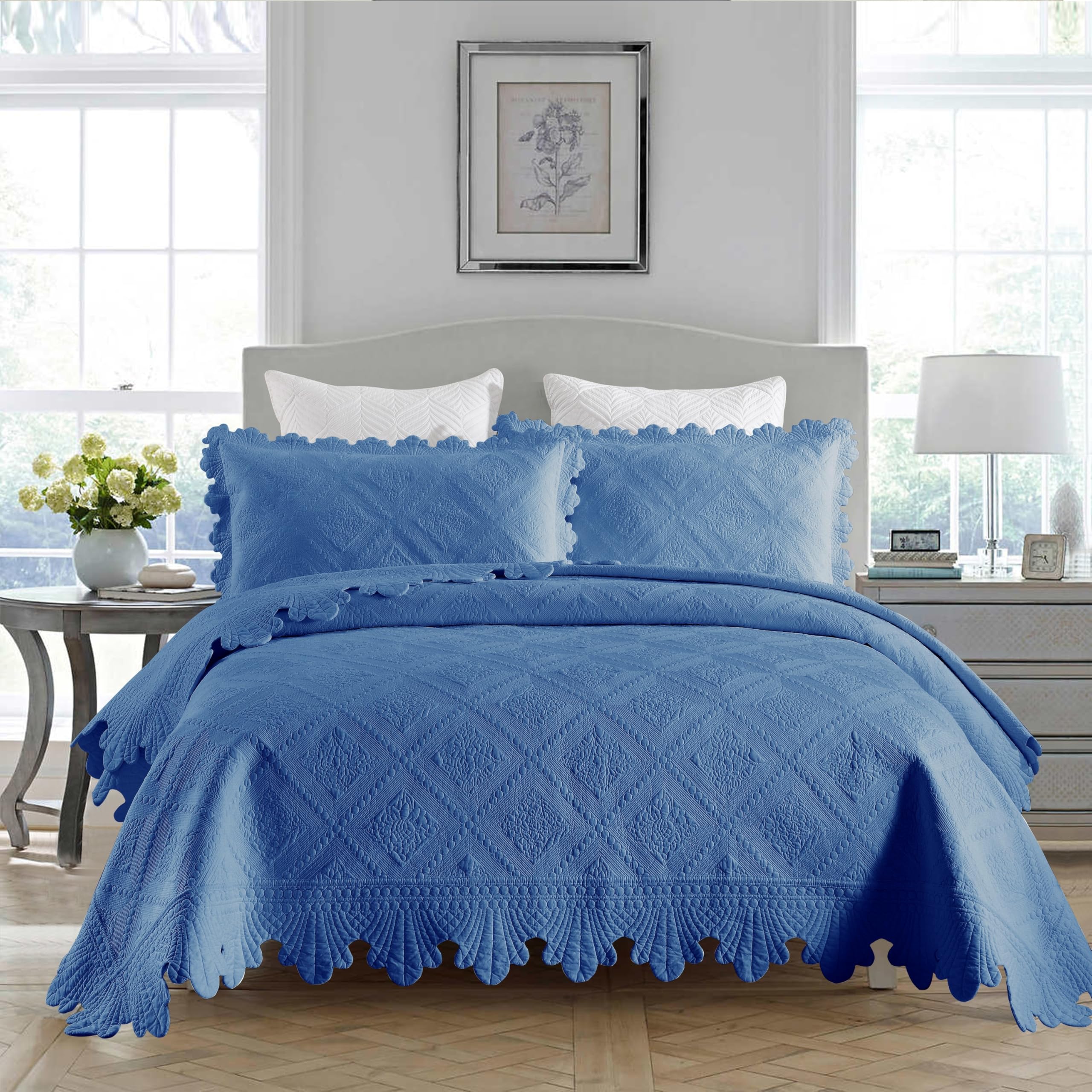 3 Pcs 100% Cotton Oversized Quilt Bedspread Set TK