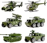 Nunki Toy Die-cast Military Vehicles 6 Pack Metal Army Tank Jeep Helicopter Kids view 1