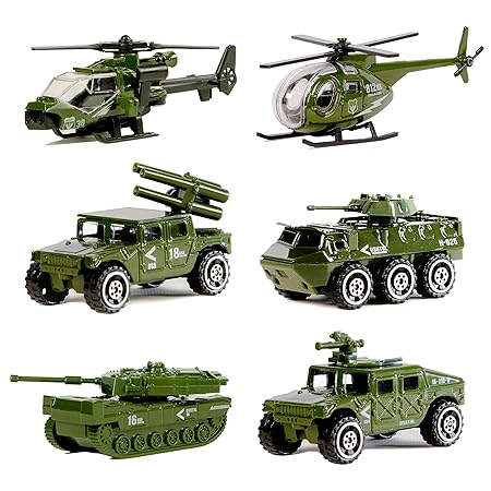 Nunki Toy Druckguss-Militärfahrzeuge, 6er-Pack Verschiedene Spielautos der Militärfahrzeug-Modelle aus Metalllegierung, Spiel