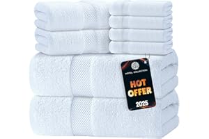 WHITE CLASSIC Luxury White Bath Towel Set of 8 Pieces - 100% Turkish Cotton 700 GSM Highly Absorbent Towels for Bathroom, 2 Bath Towels, 2 Hand Towels, 4 Washcloths