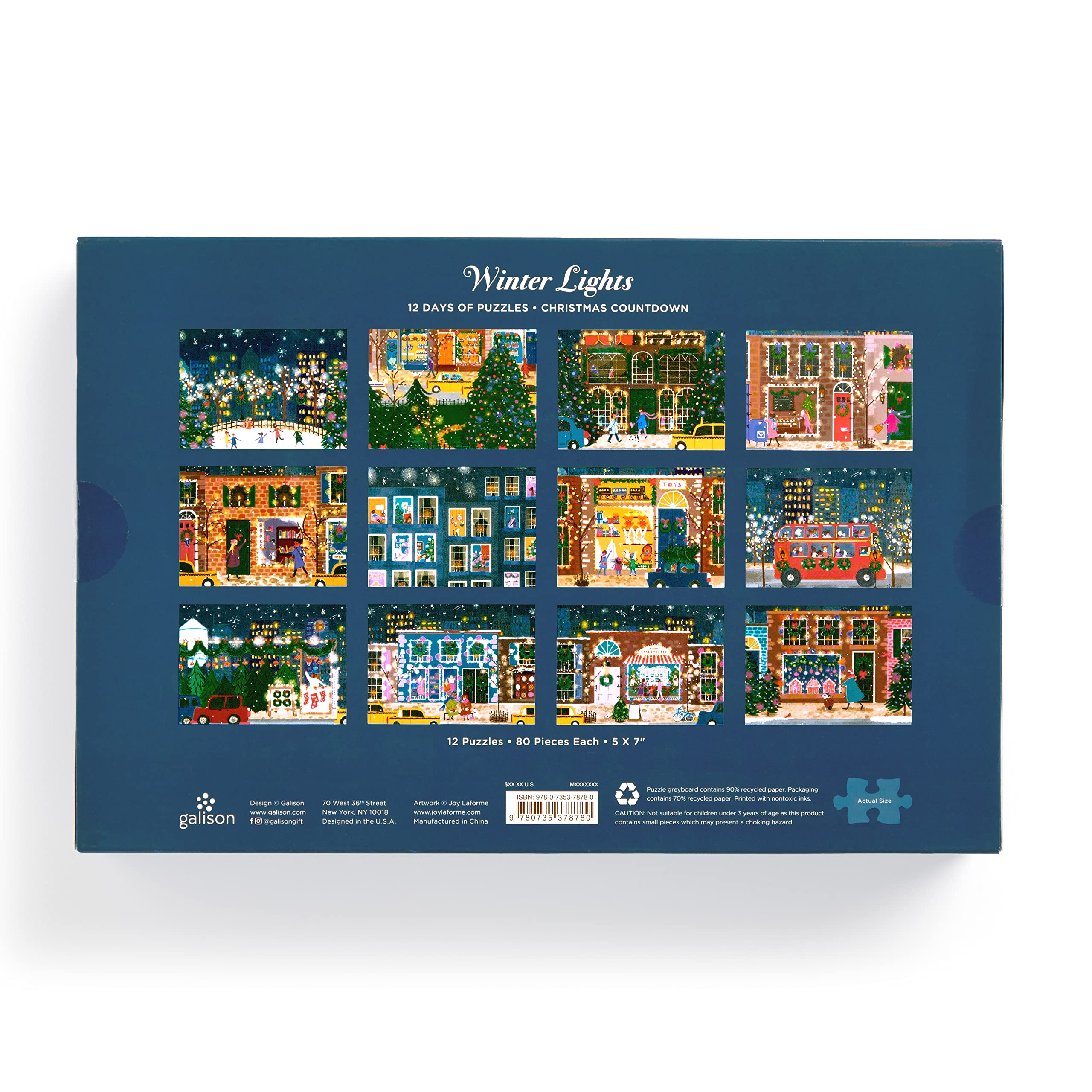 Galison Winter Lights Christmas Countdown – 12 Days of Puzzles Featuring Images of Winter City Fun