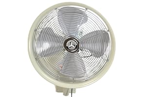HydroMist Oscillating Wall Mounted Outdoor-Rated Fan, 3-Speed Cord Control, Hard Resin Fan Blade with Mounting Bracket and Black Vinyl Cover Included, Very Quiet Running, 18”, Off-White