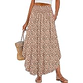 ANRABESS Women's Maxi Skirts Summer Boho Floral High Waisted Flowy Swing Pleated Beach Long Skirt with Pockets