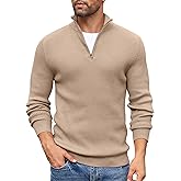 COOFANDY Men's Quarter Zip Sweaters Slim Fit Mock Neck Pullover Sweaters Lightweight Knitted Polo Sweater