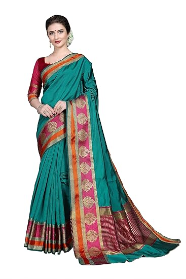 COTTON SHOPY Womens Banarasi Art Silk Saree With Unstitched Blouse Piece