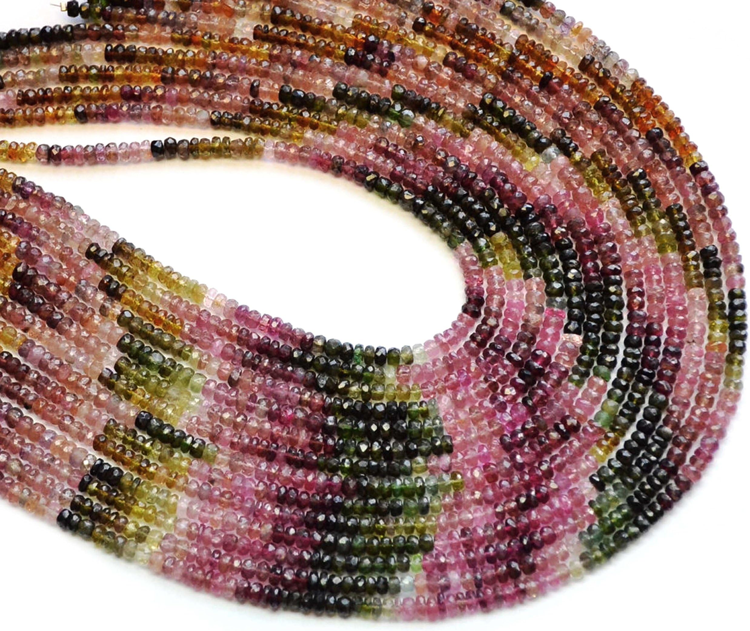 Neerupam CollectionNatural Tourmaline Faceted rondelle semi Precious Gemstone Loose Beads for Jewelry Making Bracelet Necklace Earring 2 mm 3mm 4mm 5mm 6mm 7mm 8mm