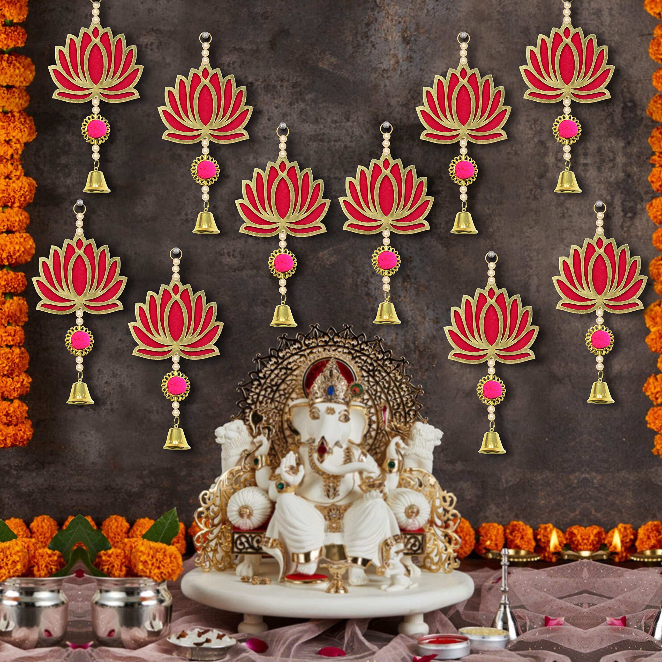 Photo 1 of 5pcs only    TIED RIBBONS Lotus Backdrop Hanging Pooja Decor | Plastic, 9 Inch  Indian Pooja Decorations for Home, Navratri, Wedding, Ganesh Pooja |Diwali Decoration for Home, Ganesh Chaturthi
