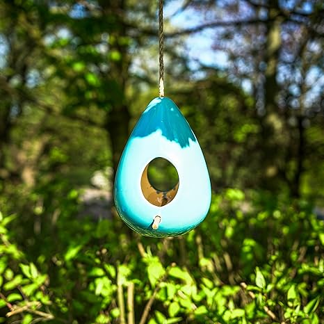 Art Collectibles Blue Ceramic Bird Feeder Fine Art Ceramics Art