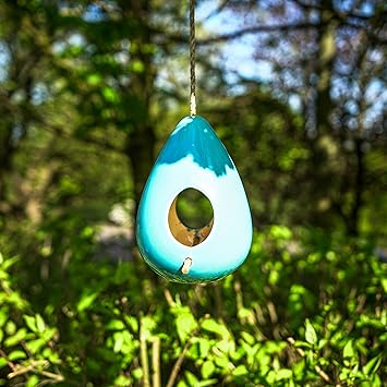 Concretelab Co 20 Cm Height Blue Ceramic Bird Feeder Stake Garden