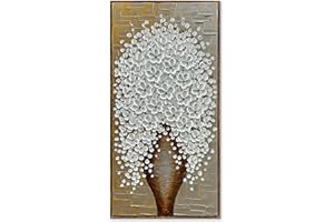 Epicler art Hand-Painted 3D White Flower Art Oil Painting, 40x20 Inch Flower Tree Oil Painting, Modern Canvas Mural