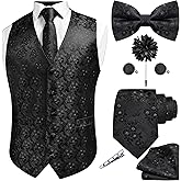 GUSLESON Fashion Paisley Vest for Men Jacquard Tie Waistcoat Bow tie Hanky Lapel Pin Cufflinks Set Wedding 7PCS