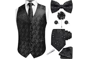 GUSLESON Fashion Paisley Vest for Men Jacquard Tie Waistcoat Bow tie Hanky Lapel Pin Cufflinks Set Wedding 7PCS
