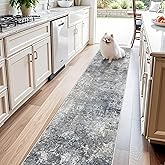 2x10 ft Washable Hallway Runner Rug – Non-Slip Stain-Resistant Low-Pile Long Carpet Runner for Kitchen Entryway Living Room Bedroom Bathroom, Modern Abstract Neutral (Blue Gray,2x10)
