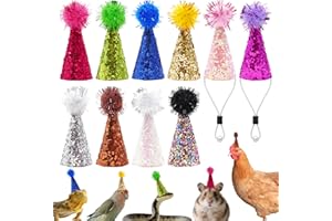 Pai Sence 10 Pcs Mini Party Hats for Hamsters Lizards 1 Inch Glitter Cone Fingers Hats with Pom Poms Reptile Pets Guinea Pig Farm Animal Figures Toys Hat Decorations
