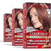 Revlon ColorSilk with Bond Repair Complex, Red Permanent Hair Color, 100% Gray Coverage, Ammonia Free Hair Dye, Vegan Keratin, 55 Light Reddish Brown (Pack of 3)