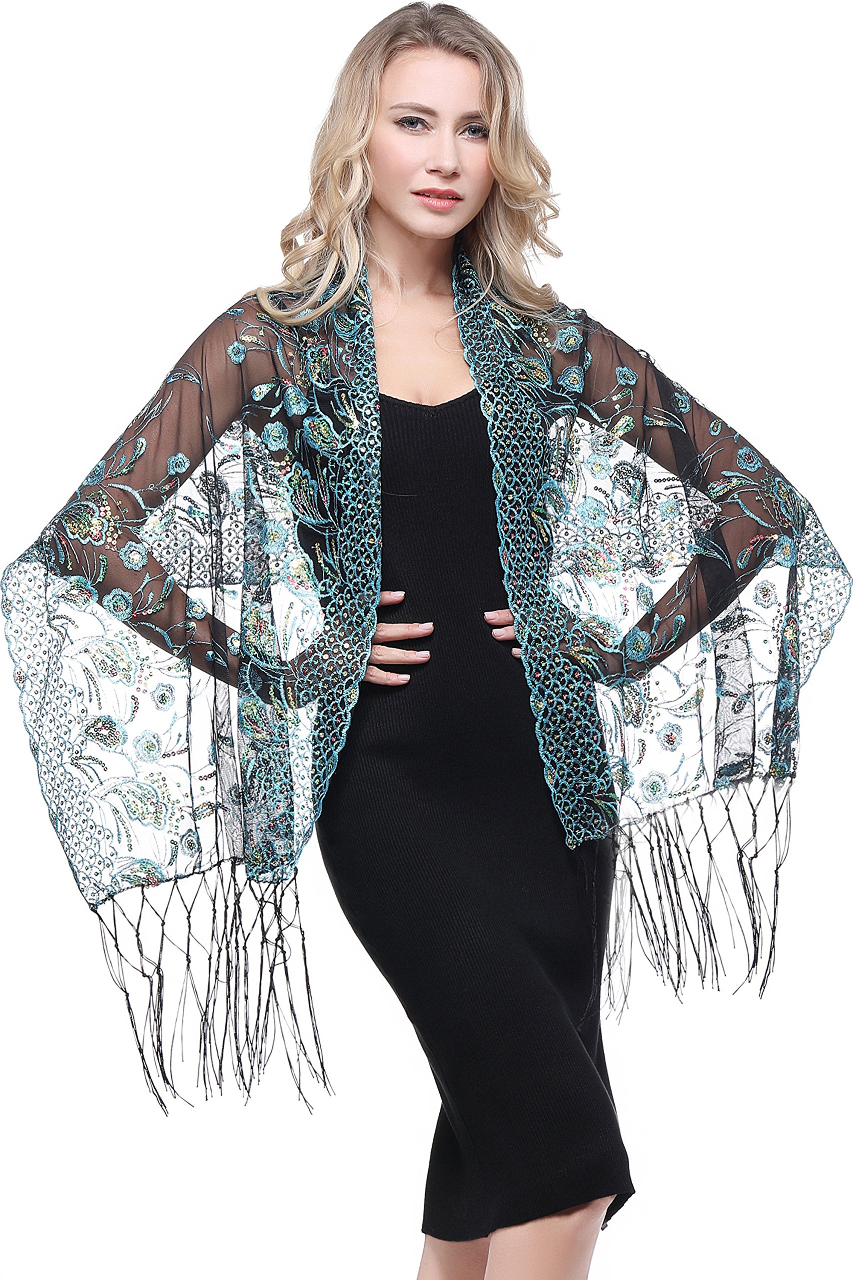 BABEYOND 1920s Shawl Wraps Sequin Fringed Evening Cape Wedding Bridal Shawl Scarf BABEYOND 1920s Shawl Wraps Sequin Fringed Evening Cape Wedding Bridal Shawl Scarf