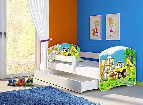 Clamaro 'Fantasia Weiß' 140 x 70 Kinderbett Set inkl. Matratze, Lattenrost und mit Bettkasten Schublade, mit verstellbarem Ra