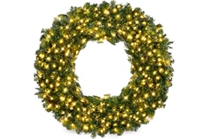 Best Choice Products 36in Large Artificial Pre-Lit Fir Christmas Wreath Holiday Accent Decoration w/ 150 LED Lights, 300 PVC Tips