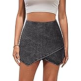 luvamia Jean Skorts for Woman High Waisted Pull On Stretchy Denim Wrap Skirt with Shorts Trendy Asymmetrical Skort