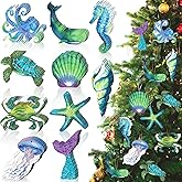 Chunful 30 Pieces Summer Tree Ornaments Christmas in July Wood Hanging Decoration Beach Wooden Slices Winter Tree Ornaments with String for Luau Hawaiian Party Supplies (Sea Style)