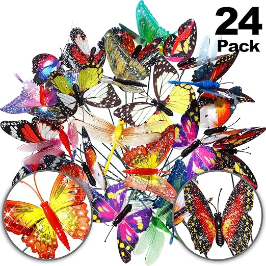 20 Pieces Garden Butterflies Stakes And 4 Pieces Dragonflies