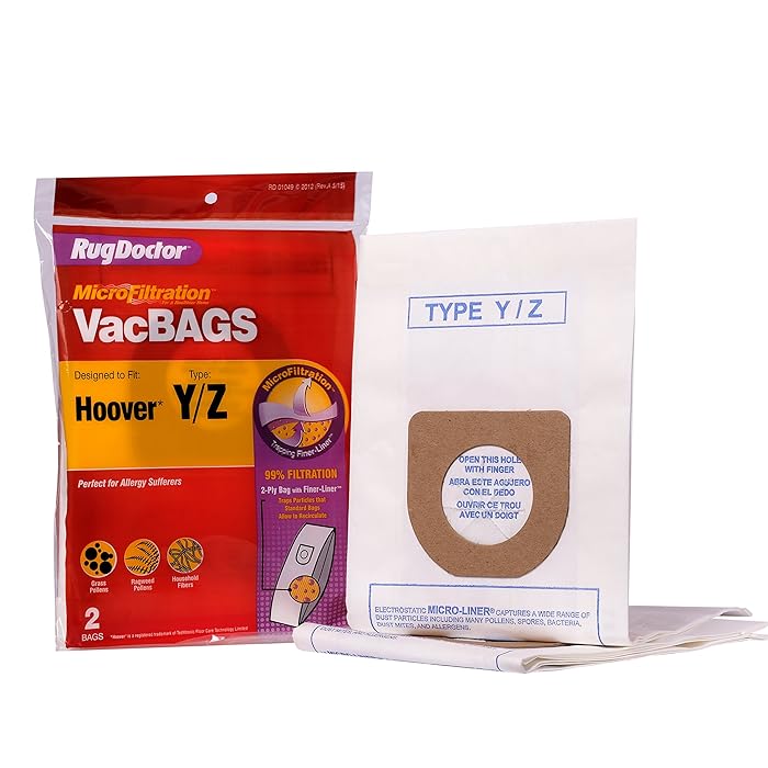 Hoover Y/Z Vacuum Bags by Rug Doctor, Two Replacement Bags Include Micro Filtration Finer Liner trapping 99% of Particles