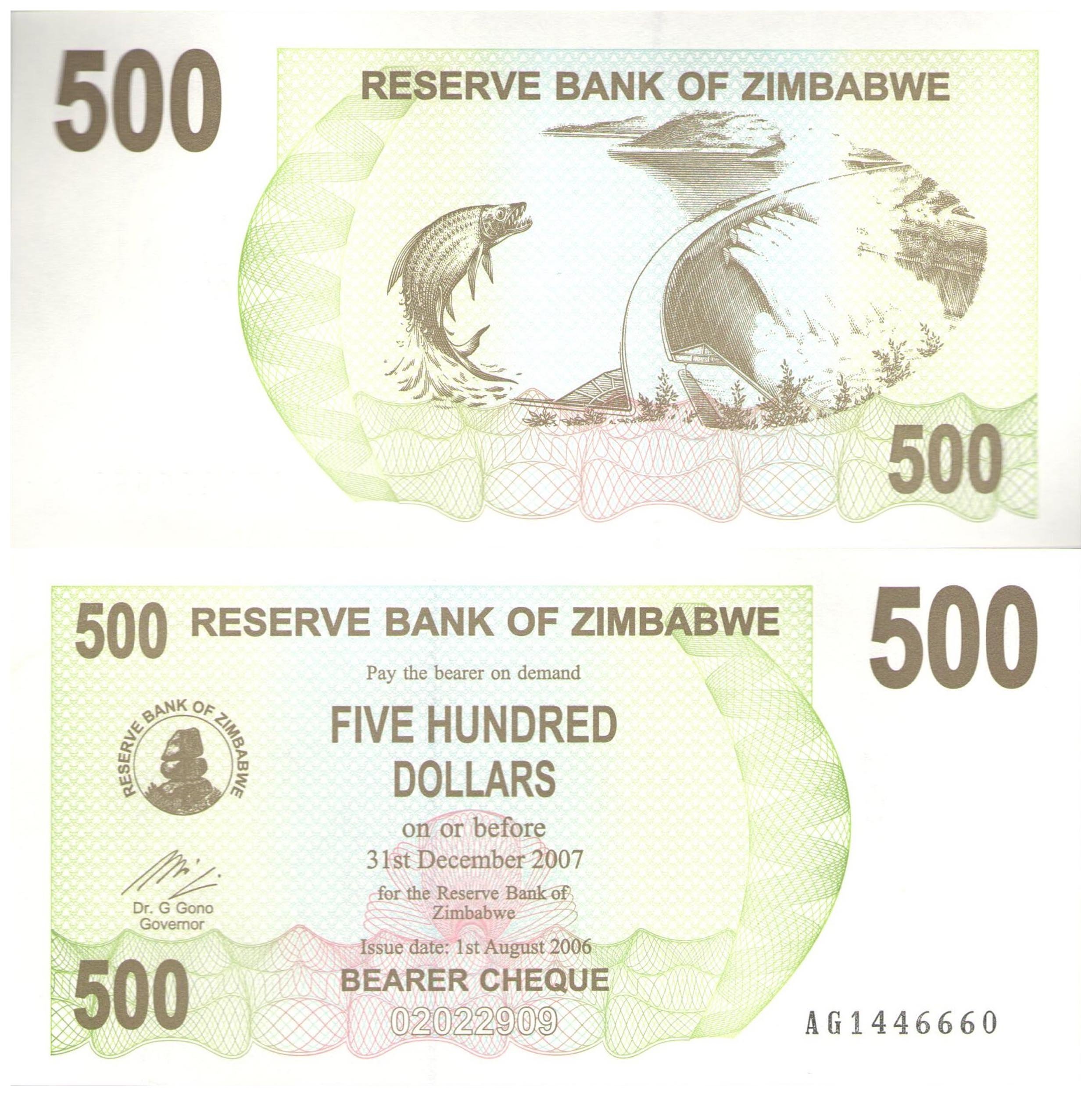 500 Dollars collectible banknote / Reserve Bank of Zimbabwe 2006-2007 / comes with COA