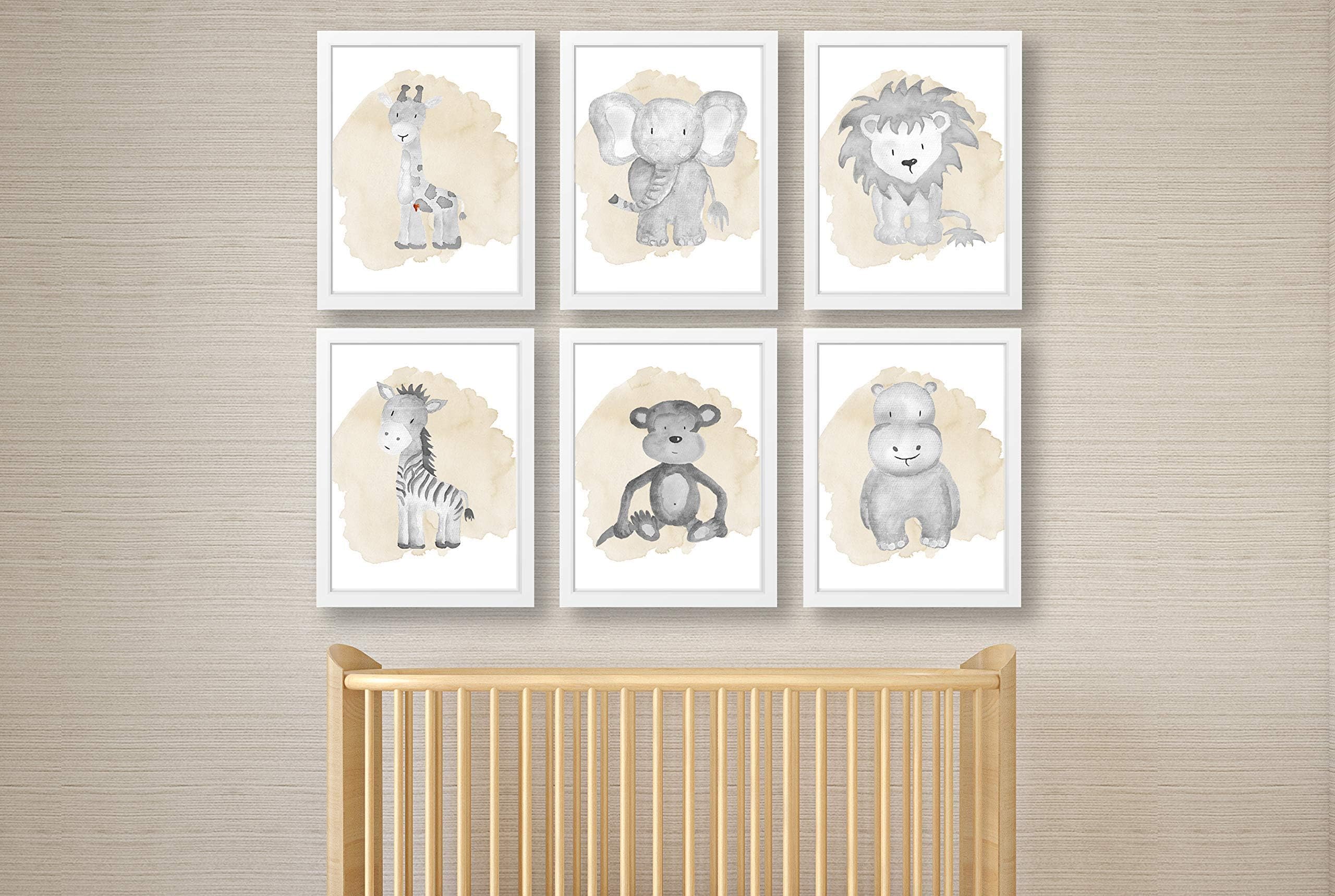 Nursery Prints - Set of Nursery Prints - Nursery Wall Picture - New Baby Print - Jungle Animals Prints - Watercolour Animal Print