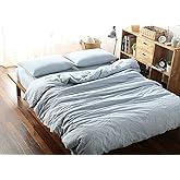 F.Y.Dreams 100% Washed Cotton Duvet Cover for Weighted Blanket 48x72 inches with 16 Ties, Zipper on Long Side/Light Blue/Just Duvet Cover