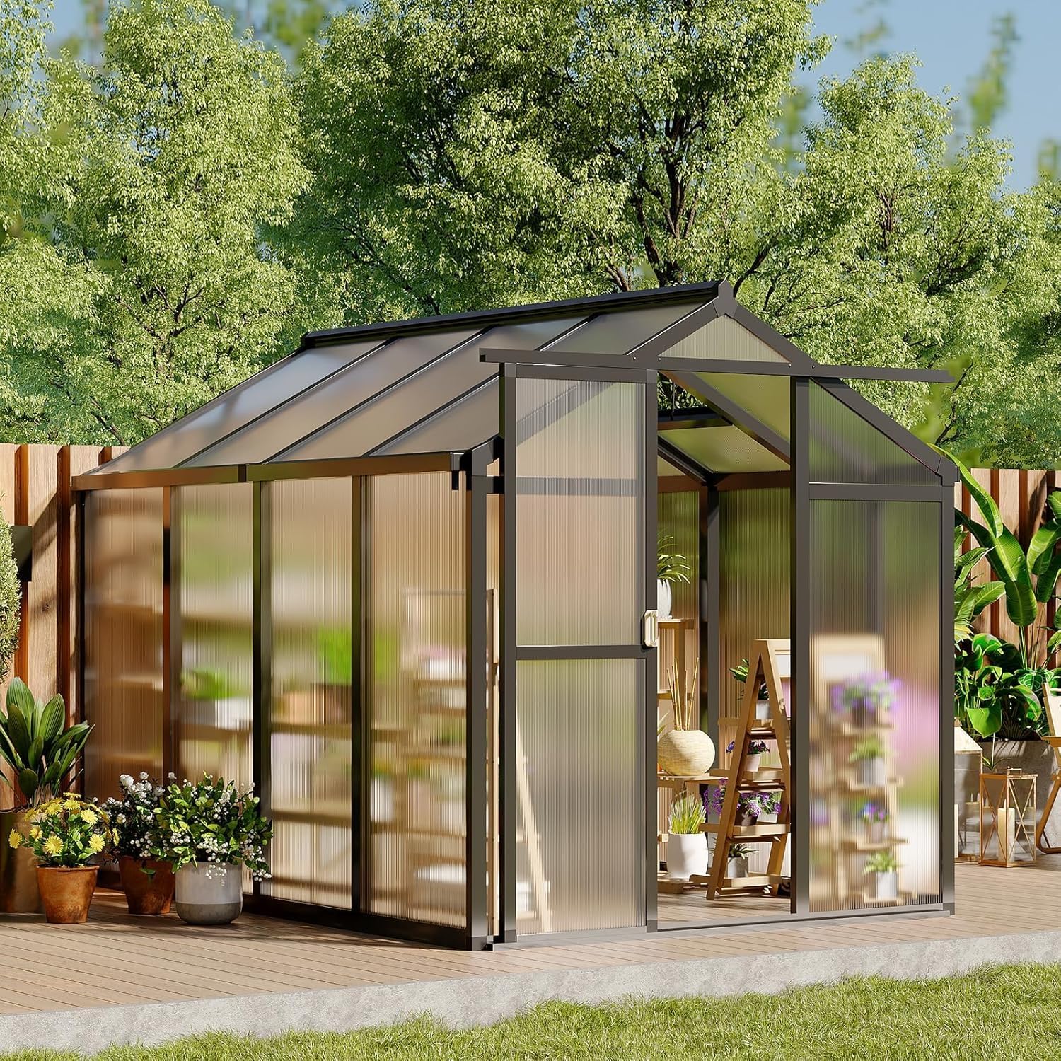 Photo 1 of *PARTIAL SET - Check clerk notes*
Greenhouse, 6x8 Ft Outdoor Greenhouses with Roof Vents and Sliding Doors, Aluminum Frame Polycarbonate Accessible Greenhouses, Suitable for Outdoor Gardens and Backyards, Black