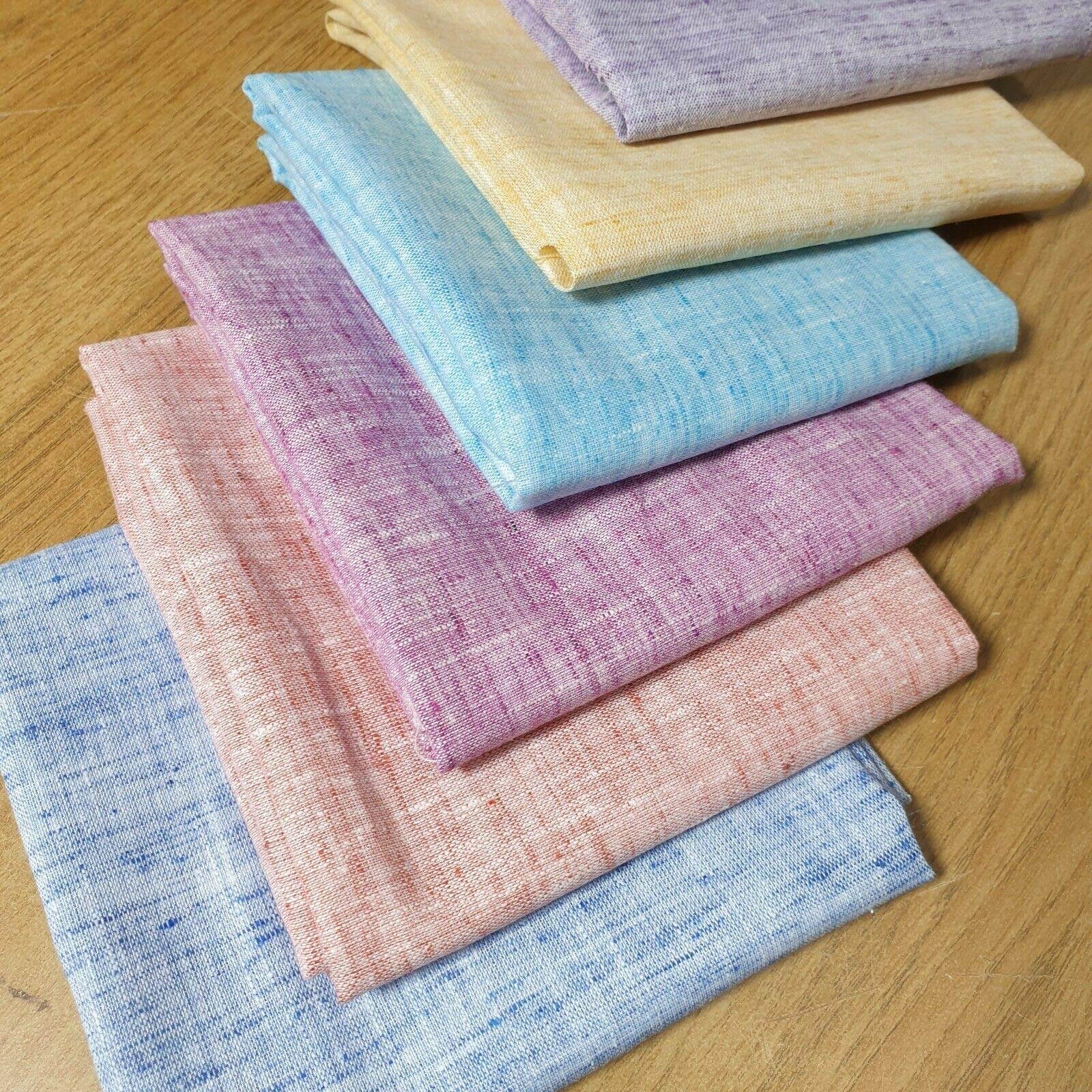 Melange Linen Solid Colours 100% Cotton Fat Quarter Bundles Approx (50x50cm) Square Cuts Suitable for Arts & Crafts Sewing Quilting Bunting & Much More - (Melange Linen - Pack of 6 Pieces)