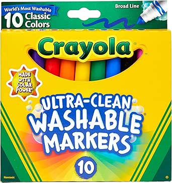 Crayola Ultra Clean Washable Markers, Broad Line, Classic Colors, 10 Count
