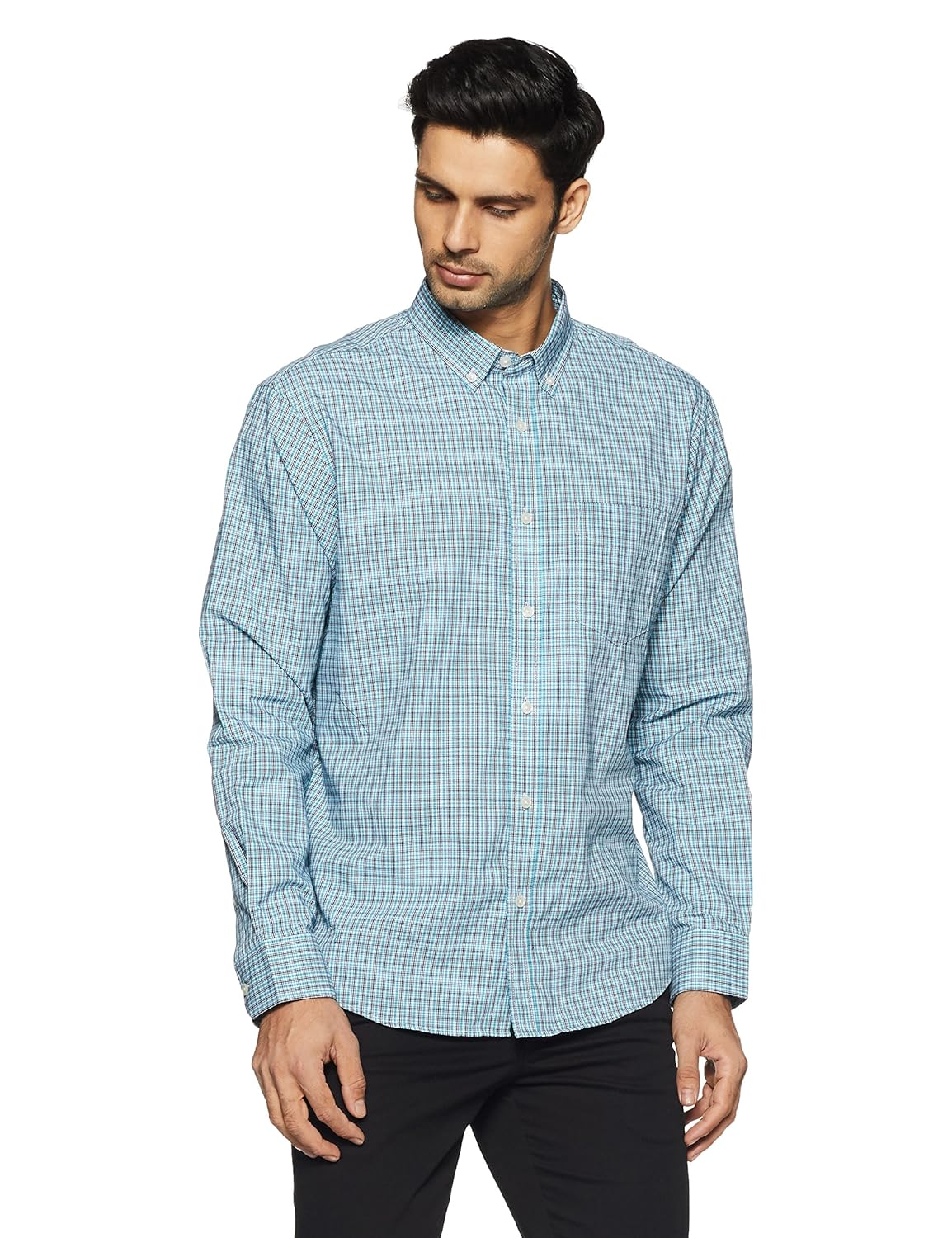 marks & spencer men's checkered regular fit casual shirt
