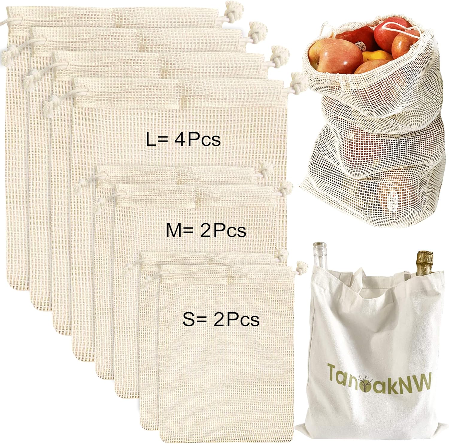 Reusable Produce bag and a shopping tote bag. Made from 100