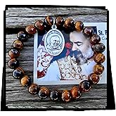 Saint Padre Pio Stretch Bracelet, 8mm Tiger Eye, Confirmation Bracelet, Cancer Support, Illness Recovery, Patron Saint, St Pio Bracelet, Size (Medium ~ 7.0 Inch Wrists)