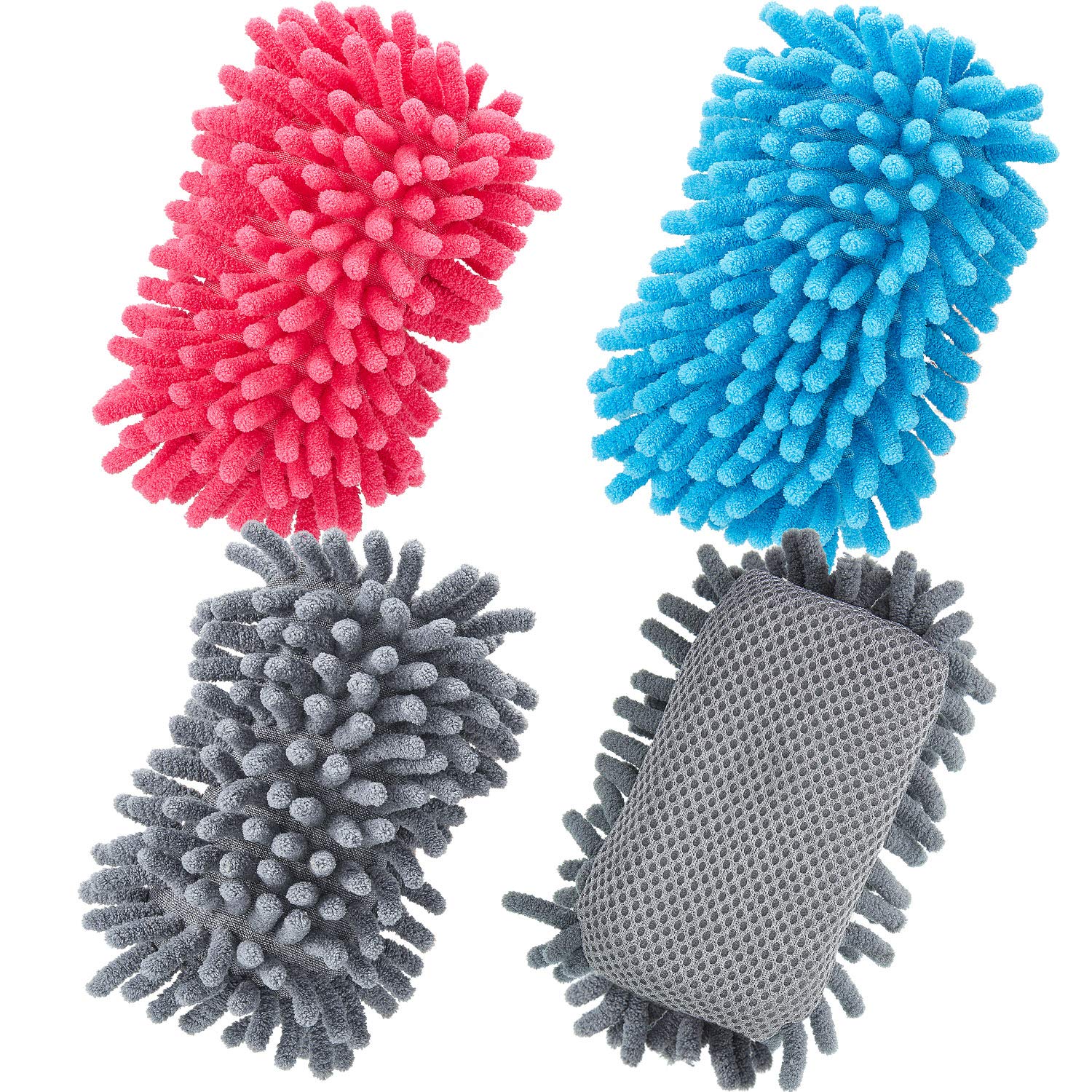 Photo 1 of Zonon 4 Pieces Dry Erase Eraser Microfiber Shag Washable Whiteboard Eraser for Markers, Chalk, Classroom, Home and Office(Gray, Blue and Pink)